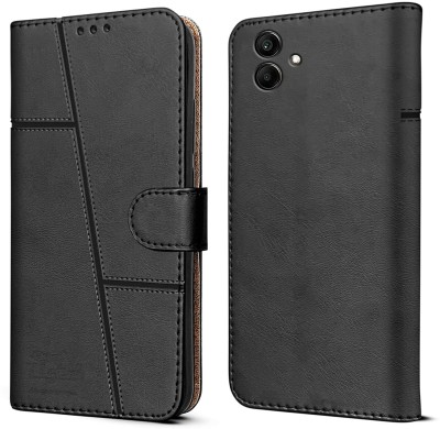 NIMMIKA ENTERPRISES Flip Cover for Samsung Galaxy A04E(Premium leather material | 360-degree protection | Stand function)(Black, Dual Protection, Pack of: 1)