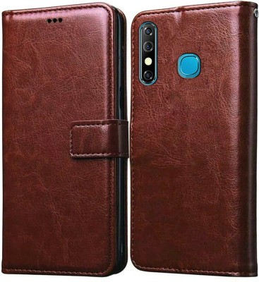 TINGTONG Flip Cover for Infinix Hot 8(Brown, Magnetic Case, Pack of: 1)