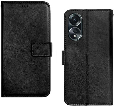 SUCH Flip Cover for Flip Cover for OPPO-A58 (Black, Dual Protection, Pack of: 1)(Black, Cases with Holder)