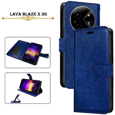 Asmart Flip Cover for Lava Blaze X 5G(Blue, Pack of: 1)