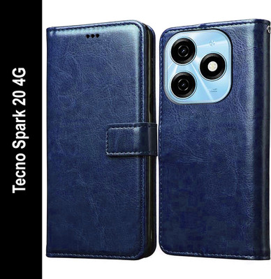 Casotec Flip Cover for Tecno Spark 20 4G(Blue, Pack of: 1)