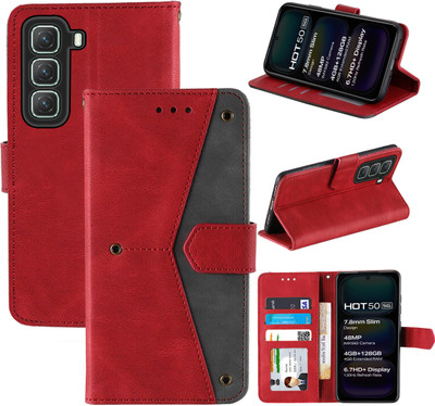 Autofocus Flip Cover for Infinix Hot 50 5G(Red, Camera Bump Protector, Pack of: 1)