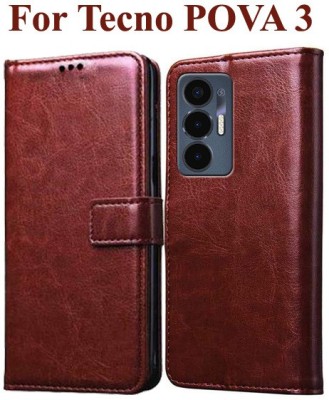 Mehsoos Flip Cover for Tecno POVA 3(Brown, Dual Protection, Pack of: 1)