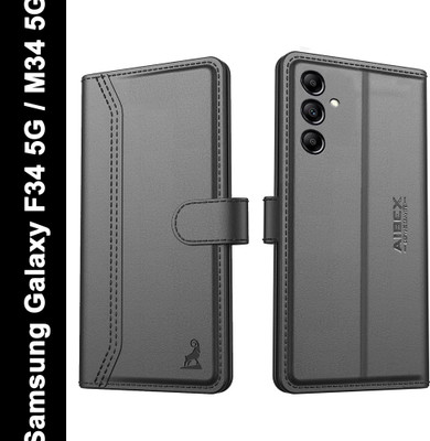 AIBEX Flip Cover for Samsung Galaxy F34 5G / Samsung Galaxy M34 5G| Premium Leather Finish | Magnetic Closure(Black, Magnetic Case, Pack of: 1)
