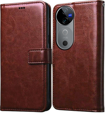 Casotec Flip Cover for Vivo V40 5G, Vivo V40 Pro 5G(Brown, Pack of: 1)