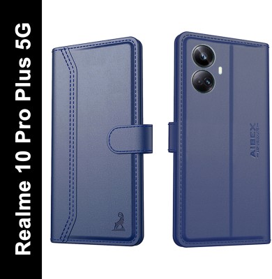 AIBEX Flip Cover for Realme 10 Pro Plus 5G|Vegan PU Leather |Foldable Stand & Pocket(Blue, Cases with Holder, Pack of: 1)