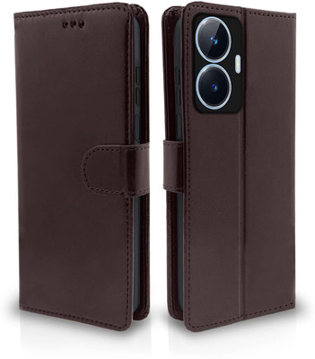 Ridhaniyaa Flip Cover for Realme C55, Realme Narzo N55(Brown, Dual Protection, Pack of: 1)