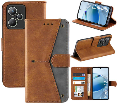 Autofocus Flip Cover for Redmi 12 5G(Brown, Black, Camera Bump Protector, Pack of: 1)