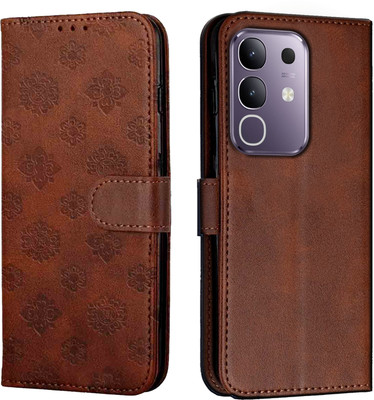 Ascensify Flip Cover for Vivo T4x 5G Floral Pattern, Magnetic Closure, Shockproof Wallet Case(Brown, Card Holder, Pack of: 1)