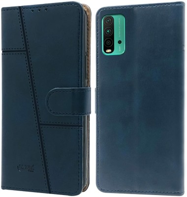 NIMMIKA ENTERPRISES Flip Cover for Mi Redmi 9 Power(Premium leather material | 360-degree protection | Stand function)(Blue, Dual Protection, Pack of: 1)