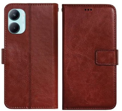Loopee Flip Cover for Realme C33 2023 Premium Leather Finish, with Card Pockets, Wallet Stand(Brown, Shock Proof, Pack of: 1)