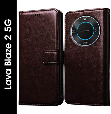 Casotec Flip Cover for Lava Blaze 2 5G(Brown, Pack of: 1)