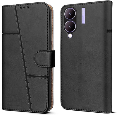 spaziogold Flip Cover for Vivo Y28 5G(Premium Leather Material | Built-in Stand | Card Slots and Wallet)(Black, Dual Protection, Pack of: 1)
