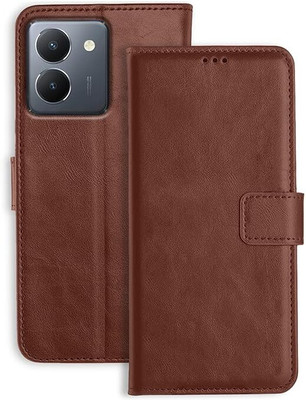 Maa Nachinda Flip Cover for Vivo Y36 5G Foldable Stand PU Leather & Pocket Flip Cover Wallet Style Magnetic(Brown, Cases with Holder, Pack of: 1)
