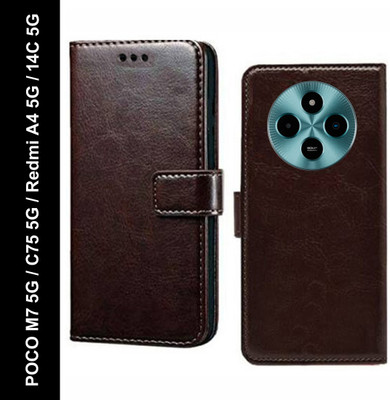 Mashgul Flip Cover for POCO M7 5G, POCO C75 5G, Redmi A4 5G, Redmi 14C 5G(Brown, Shock Proof, Pack of: 1)