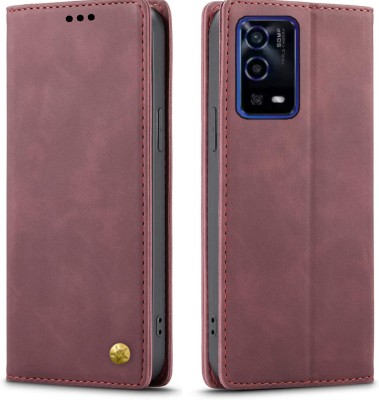 Luxury Counter Flip Cover for Oppo A55 4G Wallet Style Top Trending ( Best Selling Back Cover )| Imported(Maroon, Dual Protection, Pack of: 1)