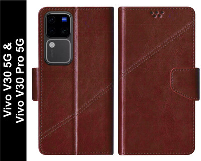 SBMS Flip Cover for Vivo V30 5G / Vivo V30 Pro 5G Back Cover Case with Magnatic Closure(Brown, Shock Proof, Pack of: 1)