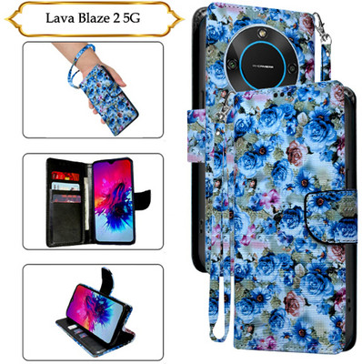 Cutemart Flip Cover for Lava Blaze 2 5G(Blue, Pack of: 1)