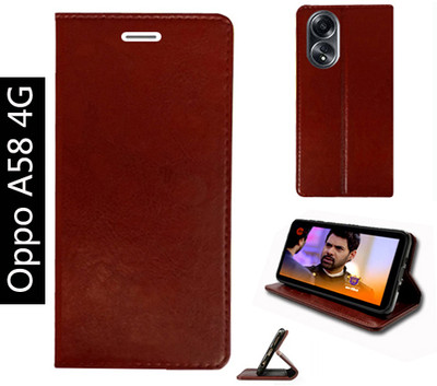 Toklot Flip Cover for Oppo A58 4G(Brown, Pack of: 1)
