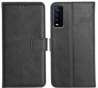 AKSP Flip Cover for Vivo Y12S Leather Finish and Card Pockets(Black, Magnetic Case, Pack of: 1)