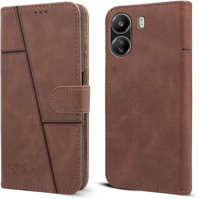 spaziogold Flip Cover for Redmi 13C 4G(Premium Leather Material | 360-Degree Protection | Built-in Stand)(Brown, Dual Protection, Pack of: 1)