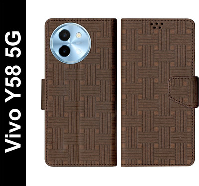 SBMS Flip Cover for Vivo Y58 5G Back Cover Case with Magnatic Closure | Inbuilt Stand | Card & Money Pocket(Brown, Shock Proof, Pack of: 1)