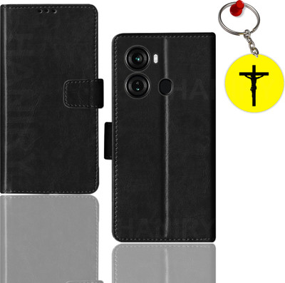 HANIRY Flip Cover for Itel P40 flip case | P662L flip cover | Free Jesus Cross Keychain | Black(Black, Pack of: 1)
