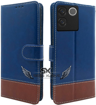SESS XUSIVE Flip Cover for Vivo T2 PRO 5G -Dual-Color Leather Finish Wallet - Blue & Brown(Blue, Dual Protection)