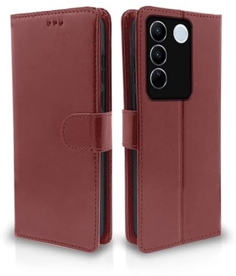 BITON Back Cover for Vivo V27 / V27 Pro 5G Flip Cover Leather Finish | Inside TPU with Card Pockets(Brown, Hard Case, Pack of: 1)