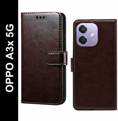 Mashgul Flip Cover for OPPO A3x 5G(Brown, Shock Proof, Pack of: 1)