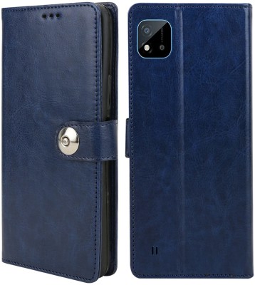 Suprint Wallet Case Cover for Jannid Designer Button Leather Flip Cover for Realme C20/Realme C11 2021 - Blue(Blue, Magnetic Case, Pack of: 1)