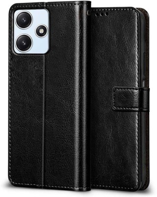 Surestuff Flip Cover for Mi Redmi 12 5G | Redmi 12 4G | Poco M6 Pro 5G Flip Cover | Leather Finish | Inside Pockets(Black, Dual Protection, Pack of: 1)