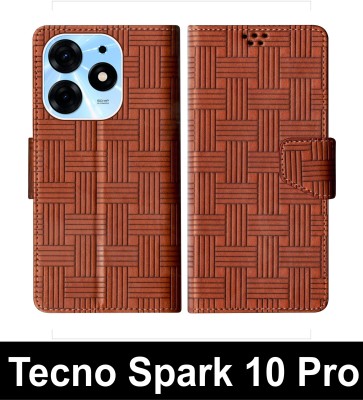 SScase Flip Cover for Tecno Spark 10 Pro(Brown, Shock Proof, Pack of: 1)