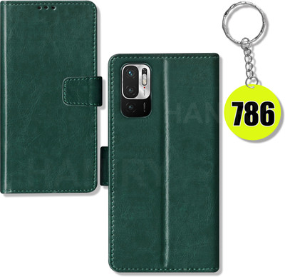 HANIRY Flip Cover for Redmi Note 10T 5G flip cover | flip cover M2103K19I | Free Keychain 786 | Green(Green, Magnetic Case, Pack of: 1)