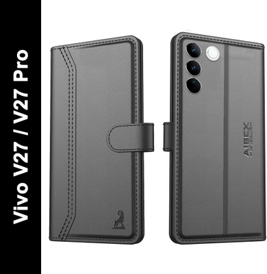 AIBEX Flip Cover for Vivo V27 / Vivo V27 Pro| Premium Leather Finish | Magnetic Closure | Kickstand Feature(Black, Magnetic Case, Pack of: 1)