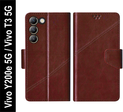 SBMS Flip Cover for Vivo Y200e 5G / Vivo T3 5G Back Cover Case with Magnatic Closure(Brown, Shock Proof, Pack of: 1)