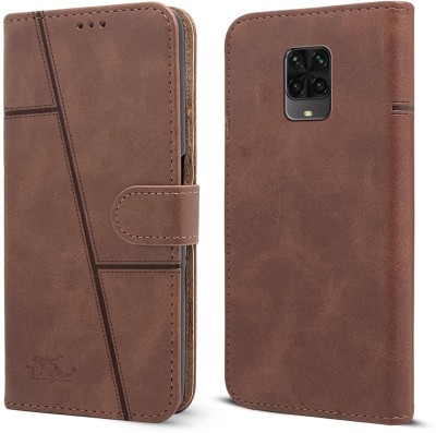 spaziogold Flip Cover for Mi Redmi Note 9 Pro Max(Premium Leather Material | Built-in Stand | Card Slots and Wallet)(Brown, Dual Protection, Pack of: 1)