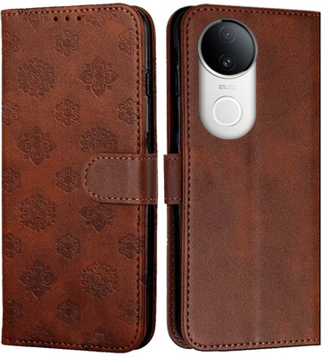 yug emporium Flip Cover for Flip Back Cover for Vivo V50 / V50e /iQOO Z10R 5G | Inbuilt Stand & Pockets | Wallet Style(Brown, Dual Protection, Pack of: 1)