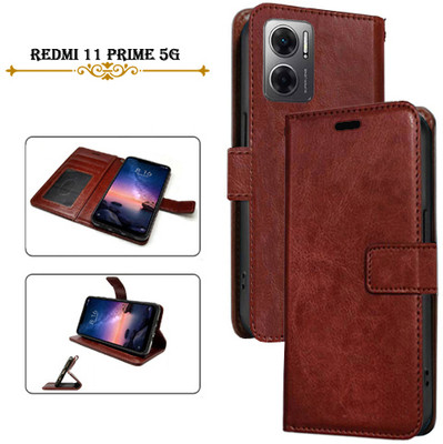 Asmart Flip Cover for Redmi 11 Prime 5G(Brown, Pack of: 1)