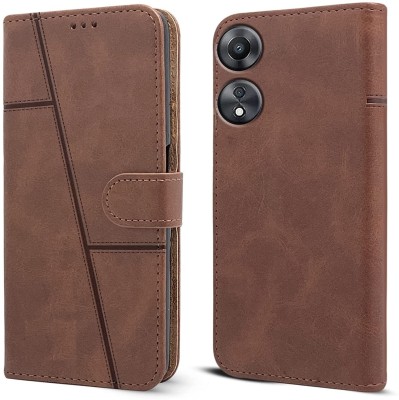 spaziogold Flip Cover for Oppo A58 5G(Premium Leather Material | 360-Degree Protection | Card Slots and Wallet)(Brown, Dual Protection, Pack of: 1)