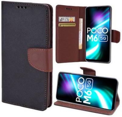 Xtrafit Flip Cover for POCO M6 5G(Brown, Magnetic Case, Pack of: 1)