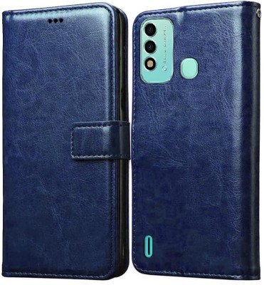 SUCH Flip Cover for Leather Flip Cover for itel Vision 2s-P651L (Blue, Shock Proof, Pack of: 1)(Blue, Camera Bump Protector)