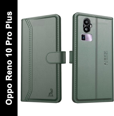 AIBEX Flip Cover for Oppo Reno 10 Pro Plus 5G|Vegan PU Leather |Foldable Stand & Pocket |Magnetic Closure(Green, Cases with Holder, Pack of: 1)