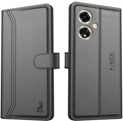 AIBEX Flip Cover for Oppo A59 5G|Vegan PU Leather |Foldable Stand & Pocket |Magnetic Closure(Black, Cases with Holder, Pack of: 1)