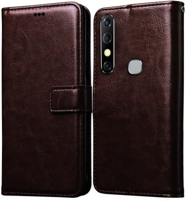 Never Late Flip Cover for Infinix Hot 8(Brown, Grip Case, Pack of: 1)