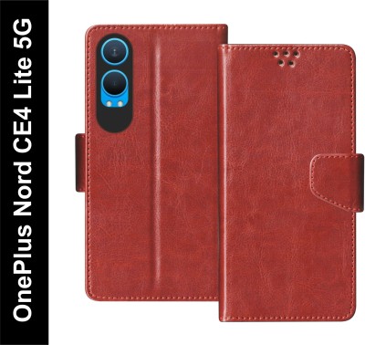 SBMS Flip Cover for OnePlus Nord CE4 Lite 5G Back Cover Case with Magnatic Closure | Card & Money Pocket(Brown, Shock Proof, Pack of: 1)