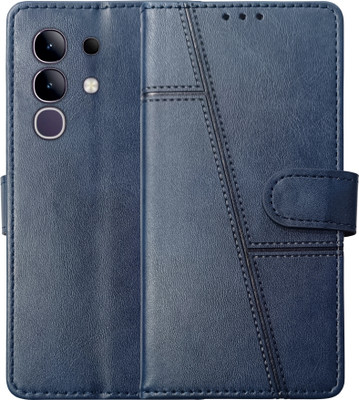 SUPER-ME Flip Cover for VIVO T4X 5G | Heavy Magnet | Scratch-Free Vegan Leather | 3 Pockets | Extra Durable(Blue, Dual Protection, Pack of: 1)