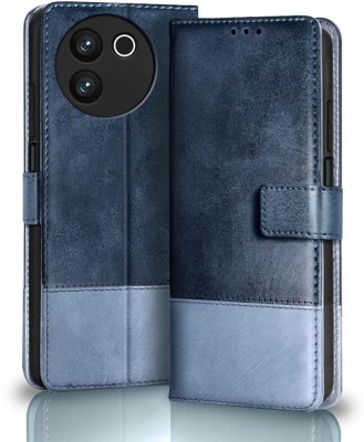 SESS XUSIVE Flip Cover for Vivo V30E 5G -Dual-Color Leather Finish Wallet - Sky Blue(Brown, Dual Protection)