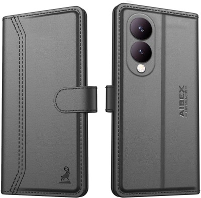 AIBEX Flip Cover for Vivo Y28 5G / Vivo Y17s 4G|Vegan PU Leather |Foldable Stand & Pocket(Black, Cases with Holder, Pack of: 1)