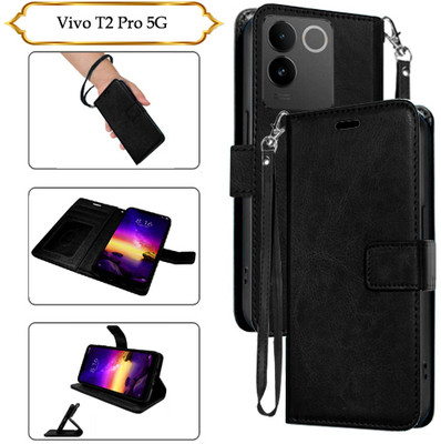 Cutemart Flip Cover for Vivo T2 Pro 5G(Black, Pack of: 1)